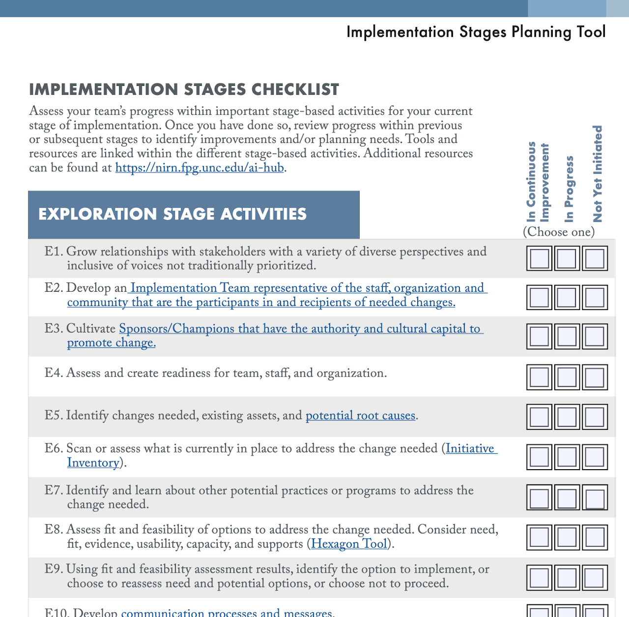 NIRN Implementation Stages Planning Tool