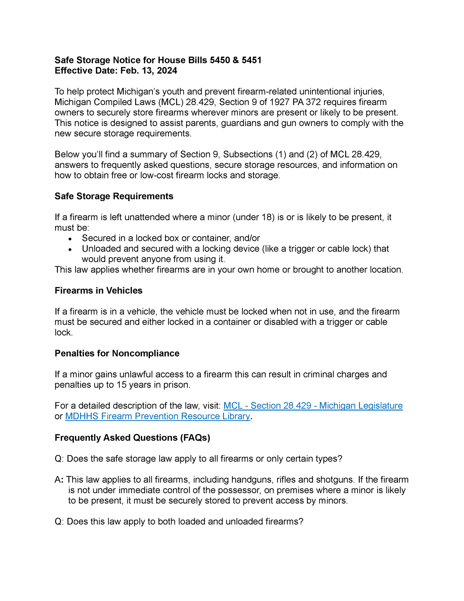 Safe Storage Notice